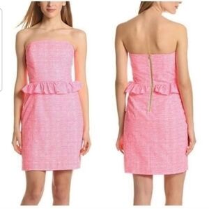 Lilly Pulitzer Lowe Fiesta Pink Pretty Gingham Strapless Peplum Dress Size 4